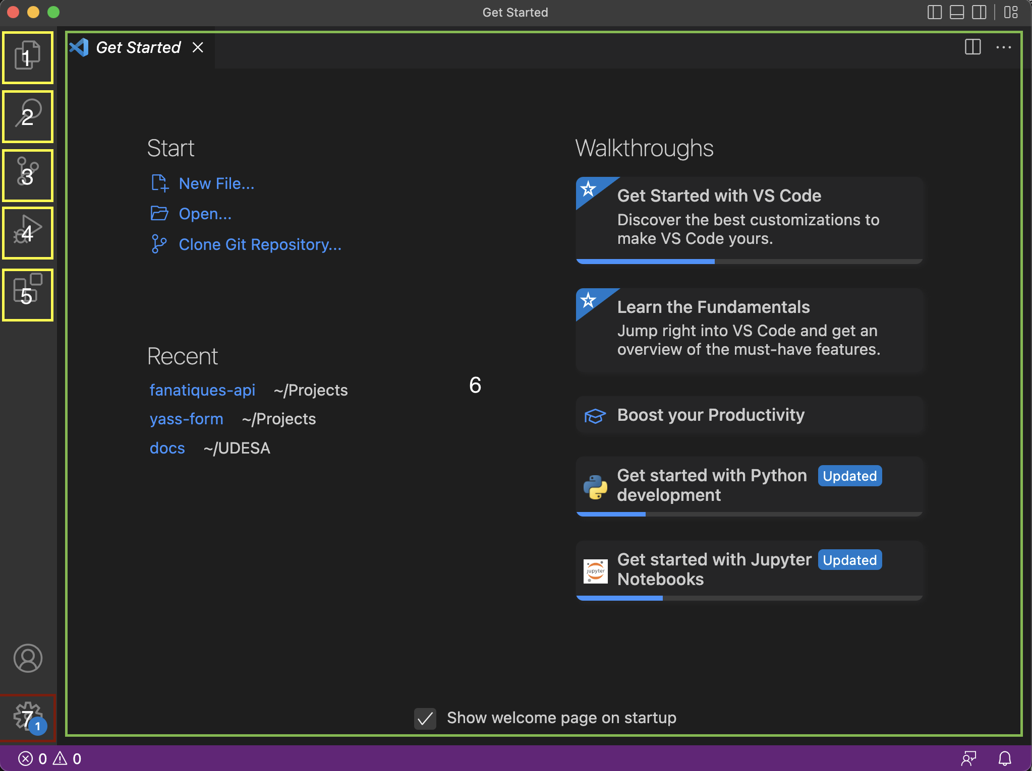 VS Code sections